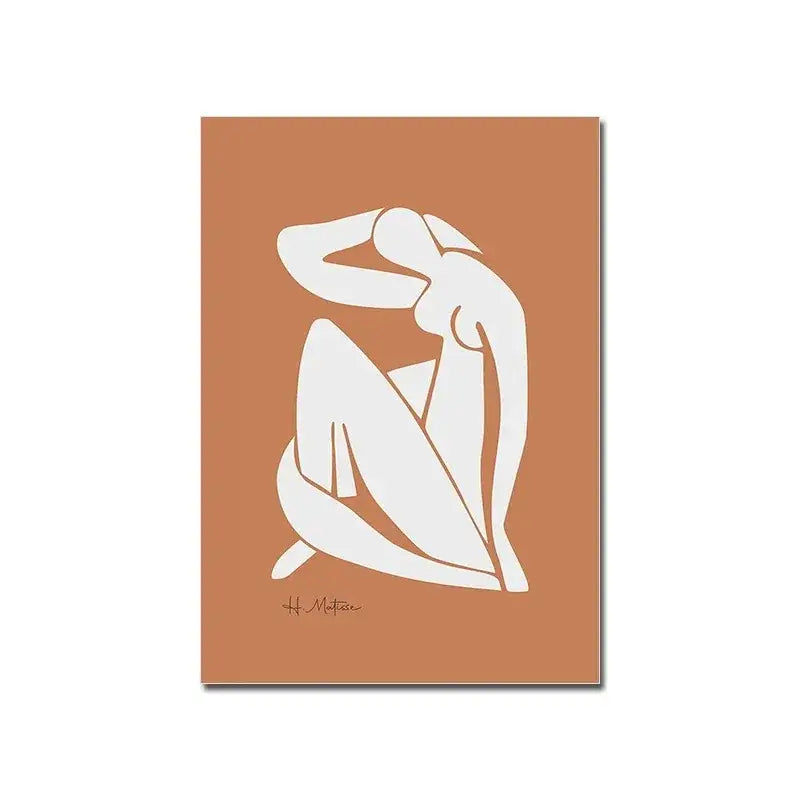 Decorbites vintage black and white canvas print featuring minimalist white line-art on terracotta background signed by h