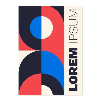 Modern abstract canvas print by decorbites featuring bold red blue and black shapes for vintage black and white modernism exhibition