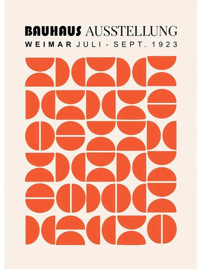 Decorbites™ vintage black and white canvas print featuring a bold orange geometric bauhaus pattern on a cream background