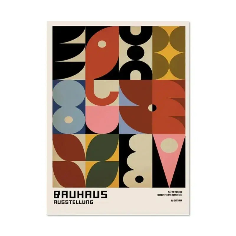 DecorBites™ canvas print featuring a vibrant bauhaus vintage black and white modernism exhibition design