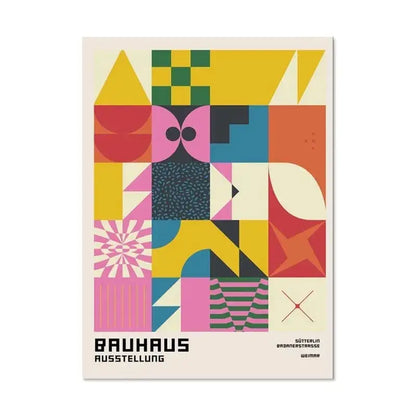 Decorbites™ vintage black and white bauhaus canvas print featuring vibrant geometric shapes for modernism exhibition