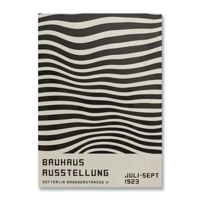 DecorBites vintage black and white bauhaus canvas print featuring wavy striped design for modernism exhibition decor