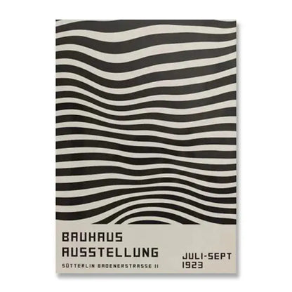 DecorBites vintage black and white bauhaus canvas print featuring wavy striped design for modernism exhibition decor