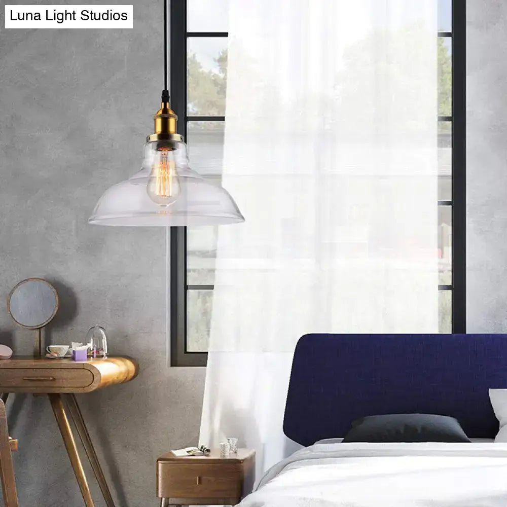 DecorBites vintage chrome pendant light with clear glass shade brass fixture and exposed filament bulb for kitchen lighting