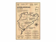 Beige decorbites™ vintage f1 monaco grand prix racing poster featuring black line drawing of nürburgring track with labels