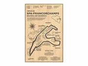 Vintage style beige poster featuring circuit de spa francorchamps layout in black ink by DecorBites™ for monaco grand prix fans
