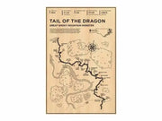 Vintage-style sepia map poster titled tail of the dragon featuring hand-drawn trails, part of decorbites monaco grand prix collection