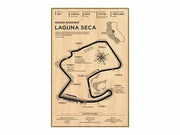 Vintage style decorbites™ monaco grand prix racing poster with sepia mazda raceway laguna seca track layout on beige background