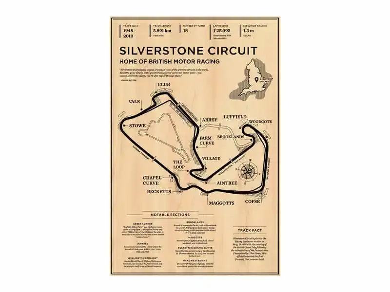 Decorbites™ vintage f1 monaco grand prix racing wall art featuring beige poster with black line silverstone circuit layout and facts