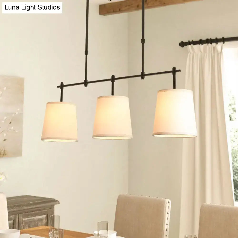 DecorBites vintage pendant light with black metal frame and three off-white fabric shades for dining room e26 e27 bulbs