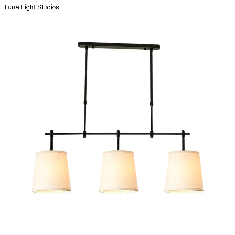 Black metal pendant light with three off-white fabric shades for dining room compatible with e26 e27 bulbs