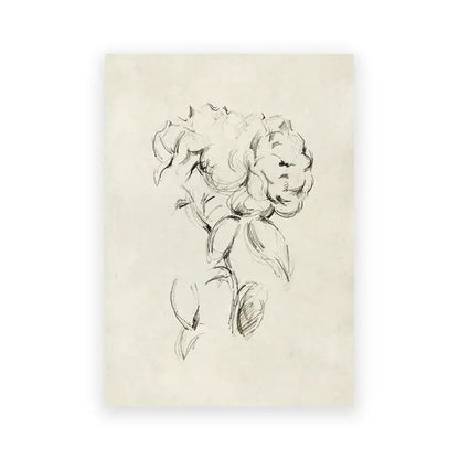 A delicate black ink peony sketch on aged cream paper featured in decorbites vintage farmhouse painting canvas wall art