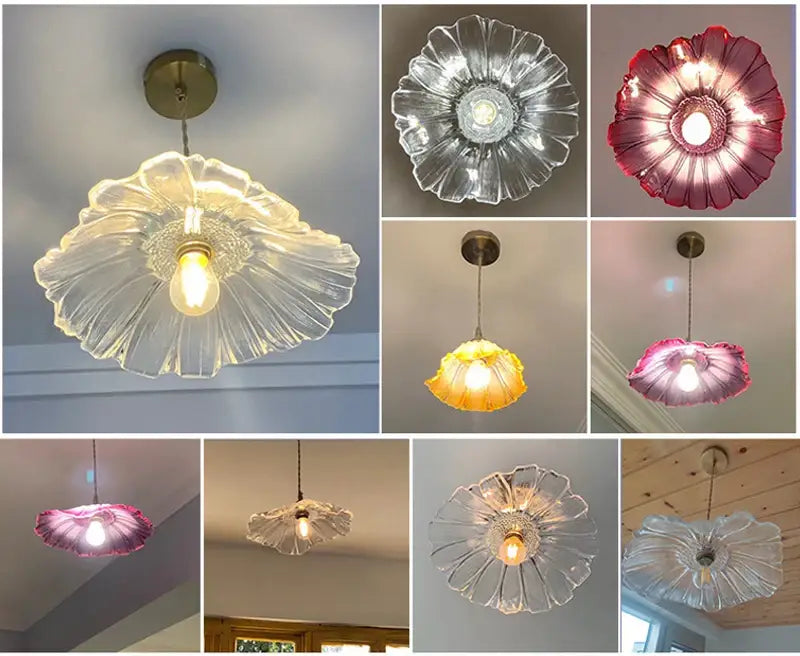 DecorBites™ vintage flower glass pendant lights with translucent petal-shaped glass and warm glow for home decor