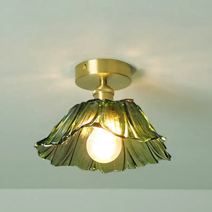 Decorbites vintage flower glass pendant lights with brass finish and green lotus leaf shade for home decor
