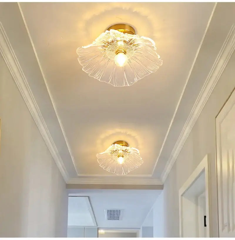 Decorbites vintage flower glass pendant lights with clear glass flower shape and gold-toned metal base for home decor