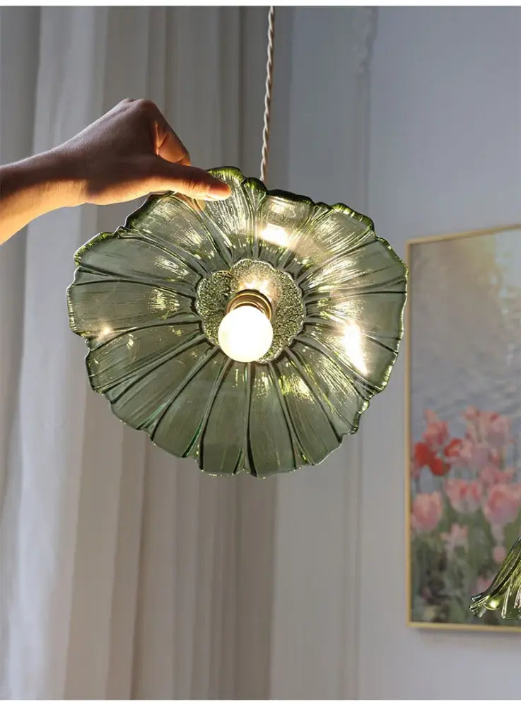 Green glass flower pendant lights by decorbites vintage design with petal detail for elegant home decor lighting