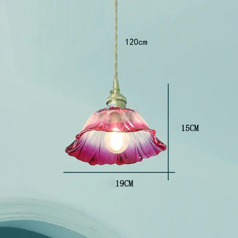 DecorBites vintage flower glass pendant lights with pink gradient fluted glass and brass hardware for home decor