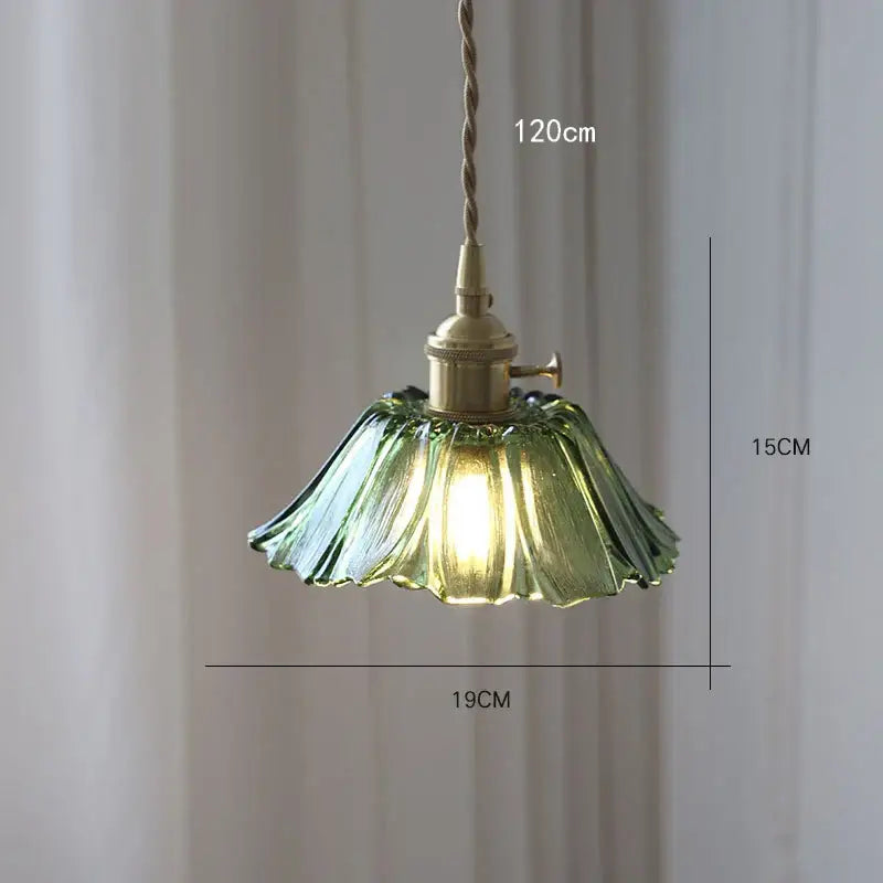 DecorBites™ vintage flower glass pendant lights feature delicate green fluted glass and brass hardware for home decor