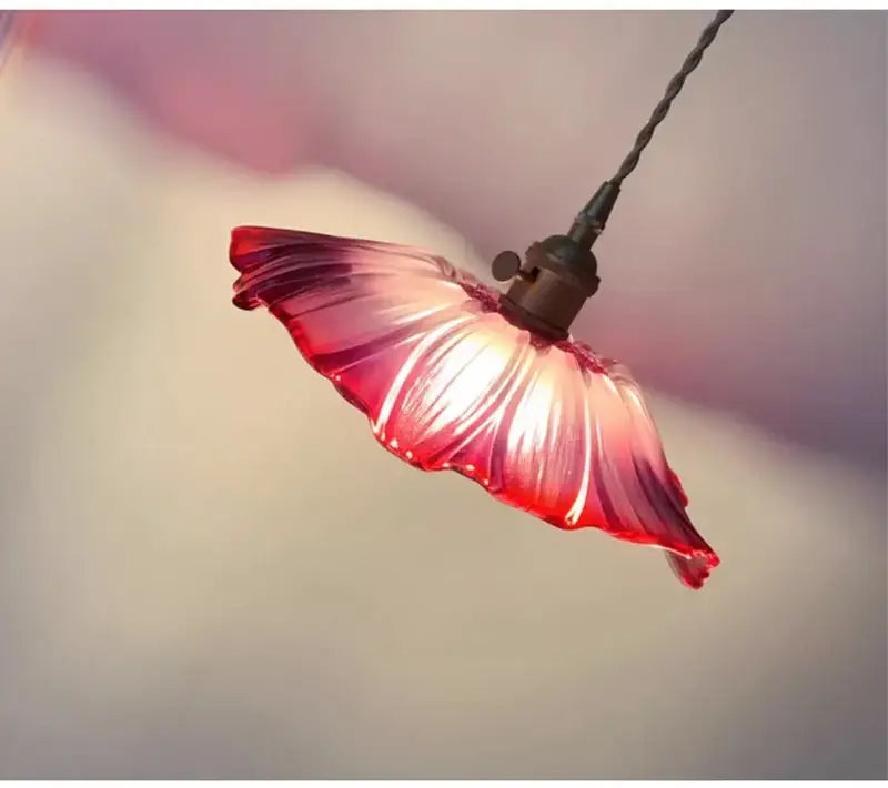 Decorbites vintage flower glass pendant lights featuring a delicate red glass with pink gradient for elegant home decor