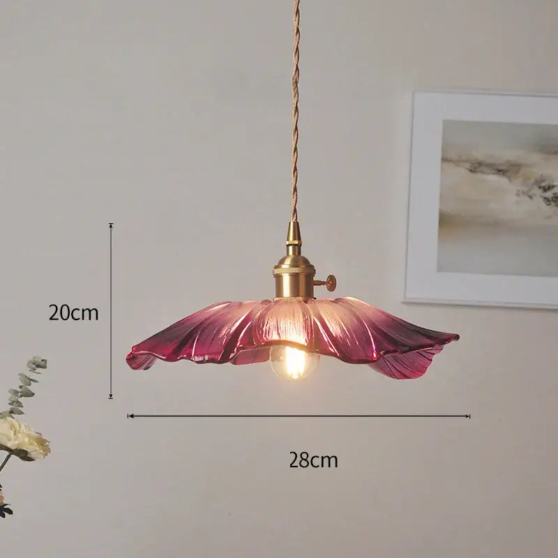 DecorBites vintage flower glass pendant light with pink gradient glass and brass finish for elegant home decor