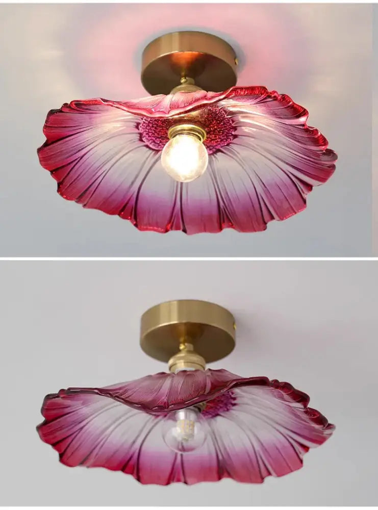 DecorBites™ vintage flower glass pendant lights feature hand-blown pink to lavender petals for unique home decor