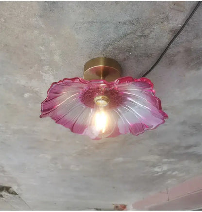 DecorBites™ vintage pink flower glass pendant lights with brass fixture and filament bulb for elegant home decor