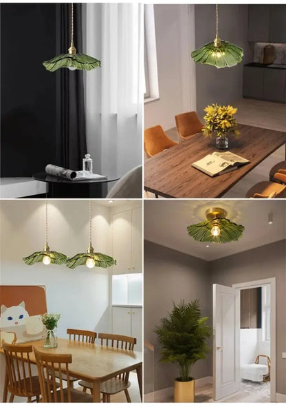 DecorBites vintage green flower glass pendant lights with brass accents for elegant home decor lighting