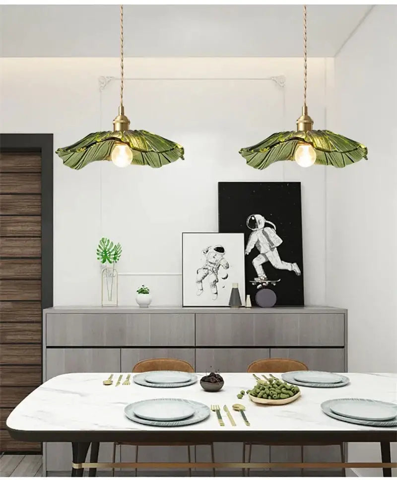 Decorbites™ vintage flower glass pendant lights with green leaf-shaped glass and brass fixtures for home decor