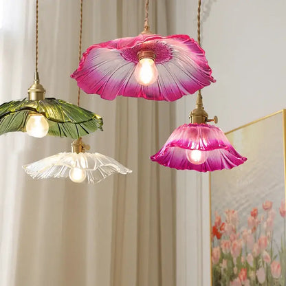 DecorBites™ vintage flower glass pendant lights in pink green and white translucent glass for stylish home decor