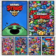 Decorbites™ vintage game poster wall art featuring vibrant brawl stars characters and bold red lettering on blue background wall art
