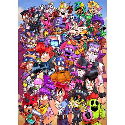DecorBites™ vintage game poster wall art featuring a vibrant colorful crowd from the game Brawl Stars for home decor