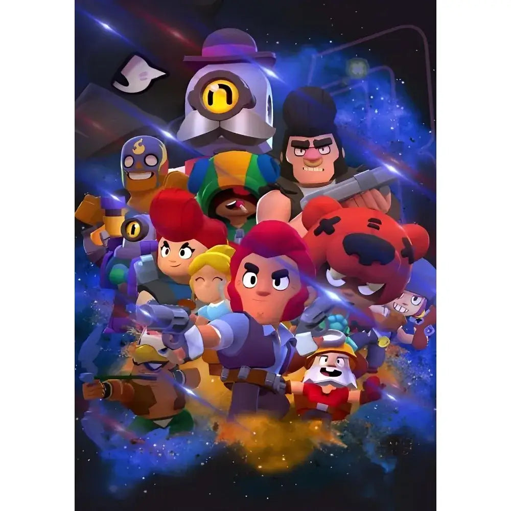 Decorbites™ vintage game poster wall art featuring vibrant brawl stars characters on a cosmic background for home decor