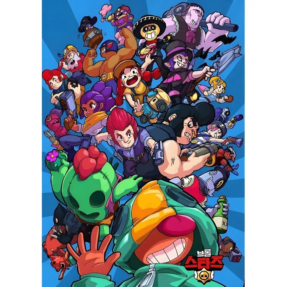 DecorBites™ vintage game poster wall art featuring vibrant green and orange brawl stars cartoon fighters for home decor