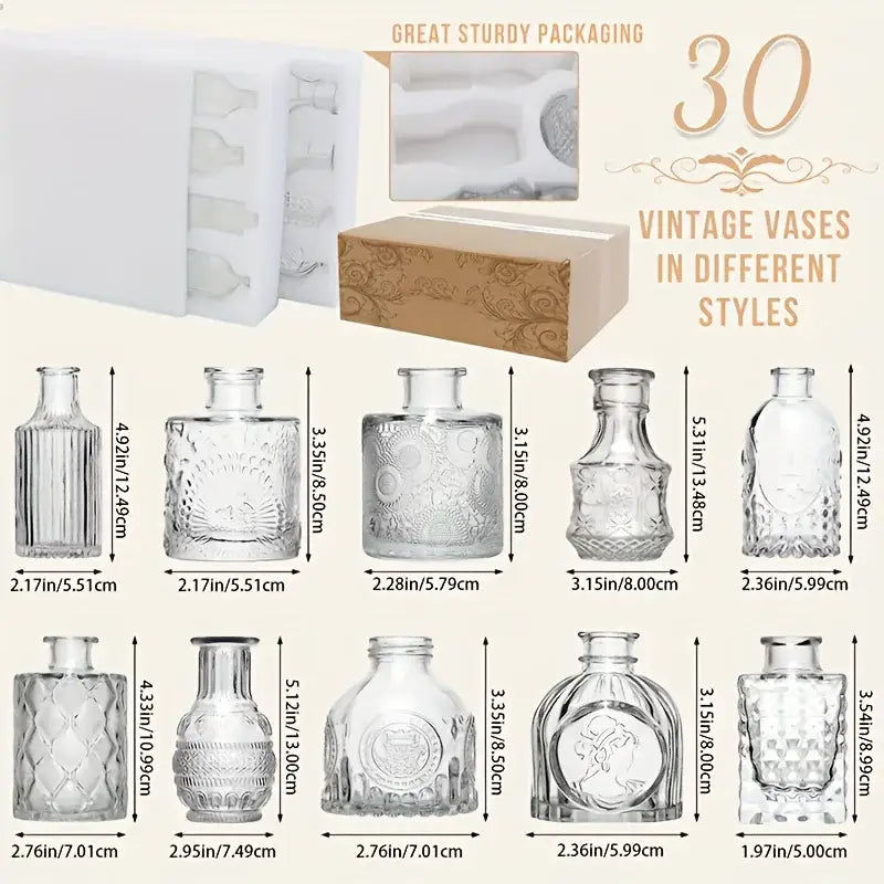 Vintage Glas-Blütenvasen-Set - 30 Stück - Vase