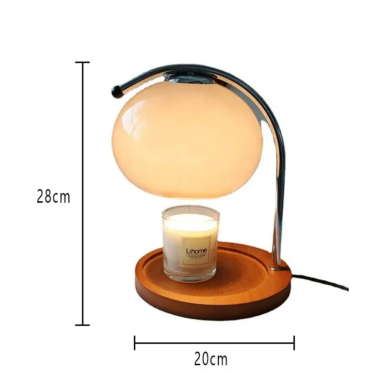 Decorbites™ vintage glass table lamp candle warmer with opaque peach glass dome chrome stand and wooden base