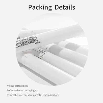 White pvc round tubes with barcode labels for packaging the decorbites vintage great wave hokusai canvas print