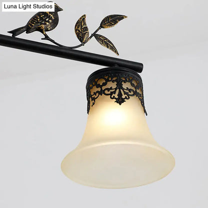 Black wrought iron decorbites™ vintage handblown glass pendant light with decorative bird and frosted cream shade