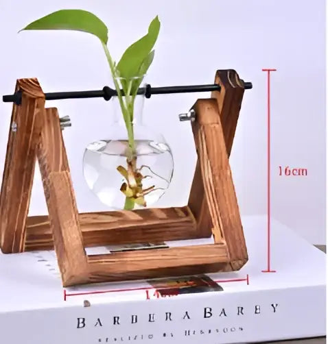 DecorBites™ vintage heart-shaped wooden frame glass vase with clear glass vase and a plant inside wooden frame glass decor