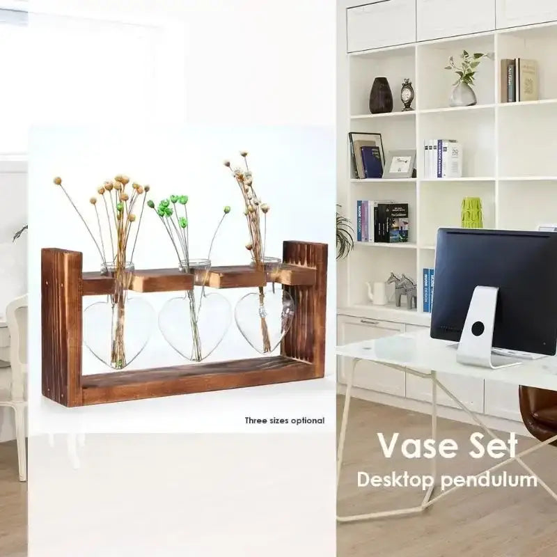 DecorBites™ vintage heart-shaped glass vase with wooden frame available in three sizes for elegant home decor