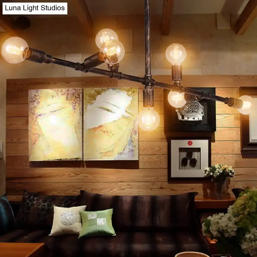 Decorbites vintage iron ceiling pendant light with black metal pipes and exposed filament bulbs compatible with e26 e27 sockets