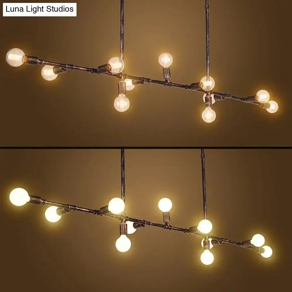 Decorbites™ vintage iron ceiling pendant light in dark bronze metal pipe design with exposed e26 e27 bulbs for living room illumination compatible with 110v-120v and 220v-240v