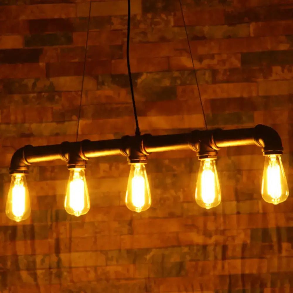Decorbites vintage iron pendant light with black metal pipe frame and four glowing edison bulbs e26 e27 bulbs ideal for bars