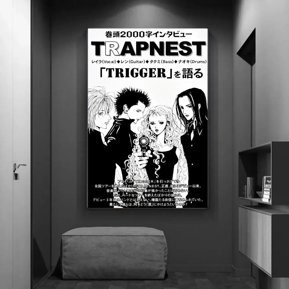 Black-and-white vintage japanese anime diy sticky poster featuring trapnest band for stylish home decor