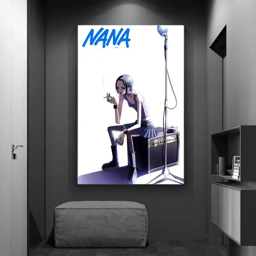 A framed DecorBites™ vintage Japanese anime diy sticky poster featuring nana with silver hair for home decor