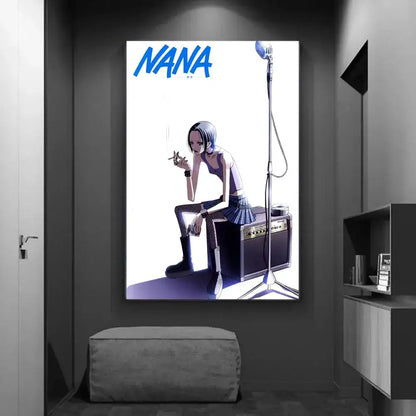 A framed DecorBites™ vintage Japanese anime diy sticky poster featuring nana with silver hair for home decor