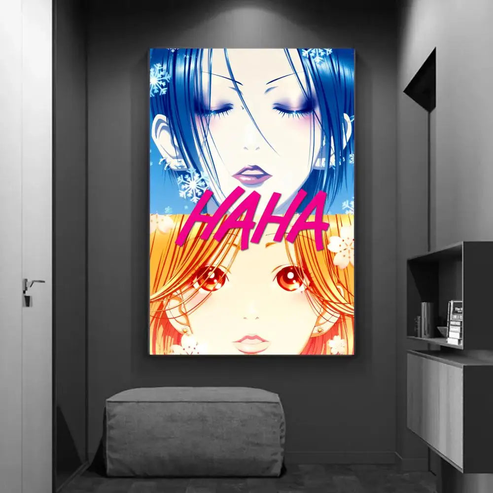 Vibrant DecorBites™ vintage Japanese anime diy sticky poster featuring two stylized faces for home decor