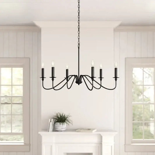 Decorbites vintage loft black wrought iron chandelier with six candle bulbs ideal for living room chandelier use