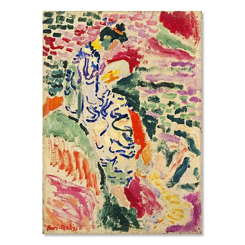 Vibrant DecorBites™ vintage Matisse abstract landscape wall art with bold brushstrokes in reds greens blues and yellows on canvas