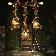 DecorBites vintage metal 3-head black ceiling light with birdcage-style e26 e27 fixtures and pink flower decor