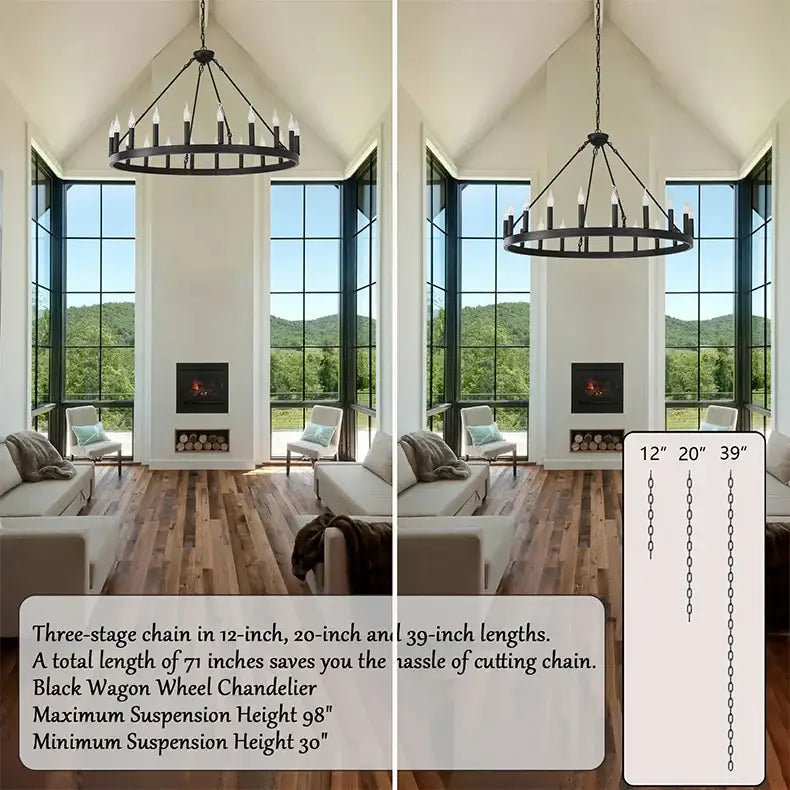 Black wrought iron vintage modern led pendant chandelier with circular frame and candle style lights by decorbites